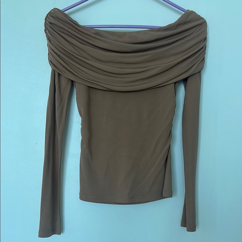 INTERMIX Olive Off-Shoulder Top